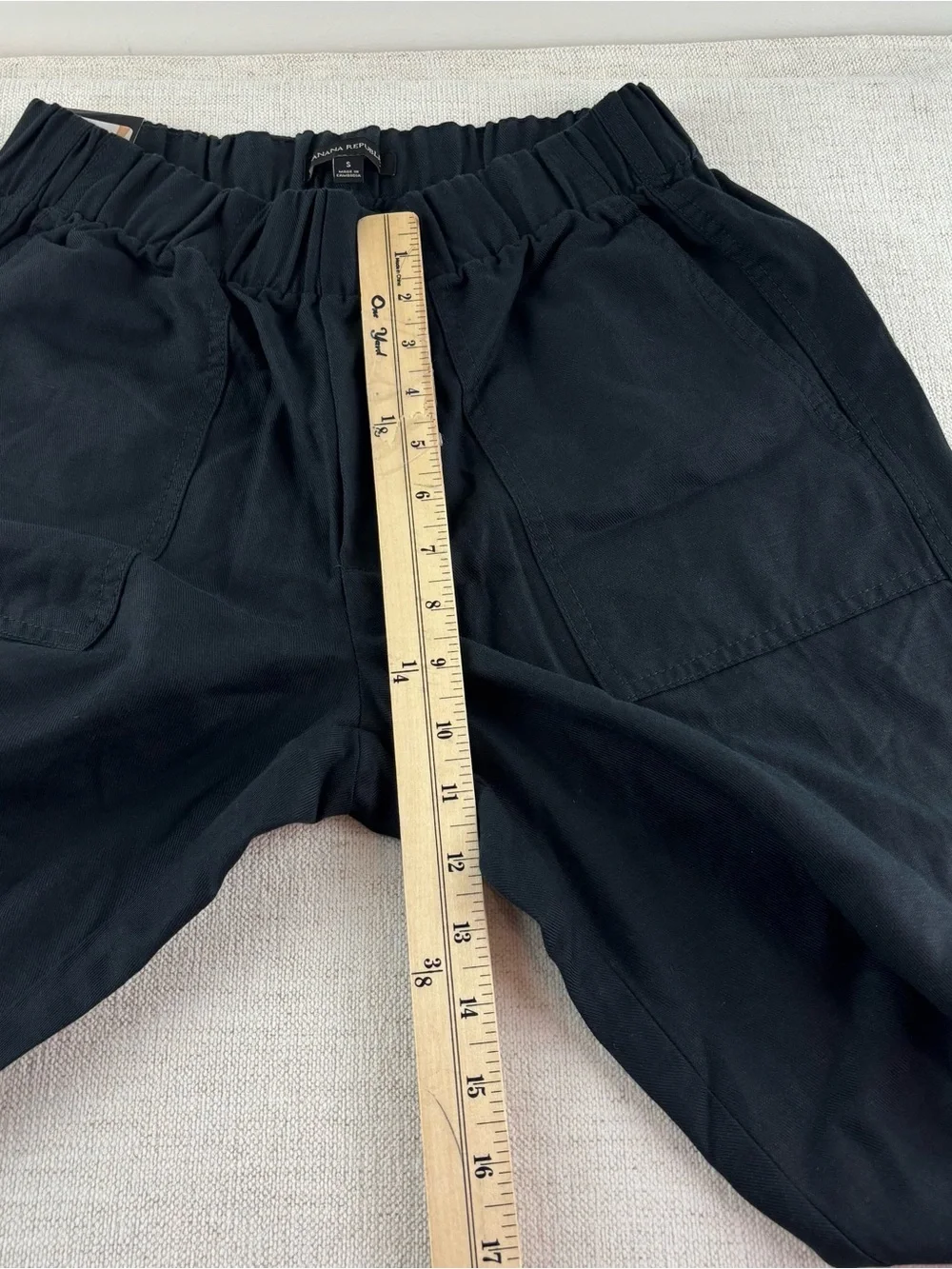Banana Republic New women S linen blend tapered crop pants black elastic waist